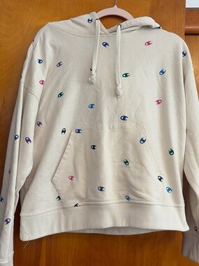 Champion Cream Hoodie with Multicolor C Logos